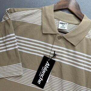 Ablanche Polo Shirt Stripe Pique Short Sleeve 3XL Khaki Tan Casual Y2K Style‎